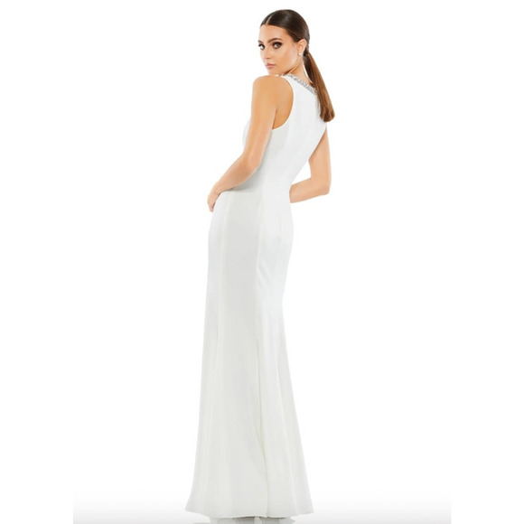 MAC DUGGAL Dress Size 2 Evening Gown NEW White Embellished Neck Trumpet - Picture 2 of 7